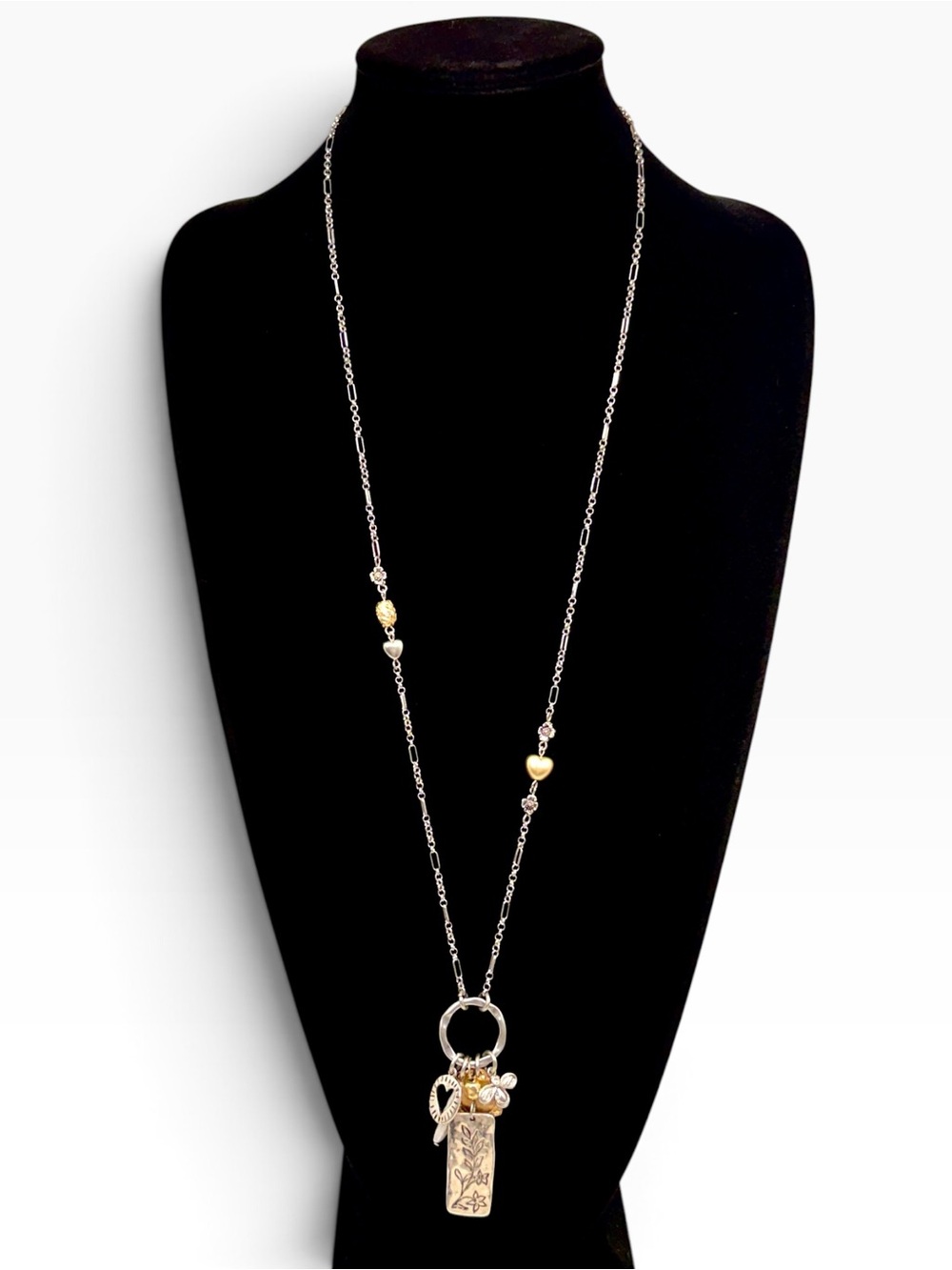 J. Jill Two Tone Heart Flower Charm Long Pendant Necklace